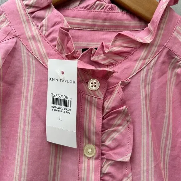 🎉5 for $45 🎉 NWT Ann Taylor Top Blouss Shirt Size L Pink - Picture 7 of 11